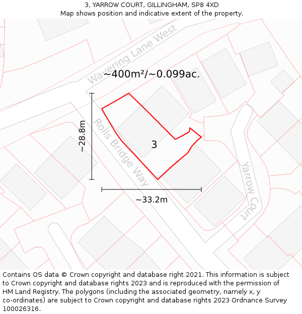 3, YARROW COURT, GILLINGHAM, SP8 4XD: Plot and title map