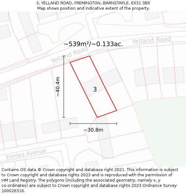 3, YELLAND ROAD, FREMINGTON, BARNSTAPLE, EX31 3BX: Plot and title map