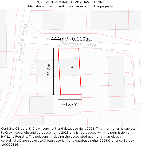 3, YELVERTON DRIVE, BIRMINGHAM, B15 3NT: Plot and title map