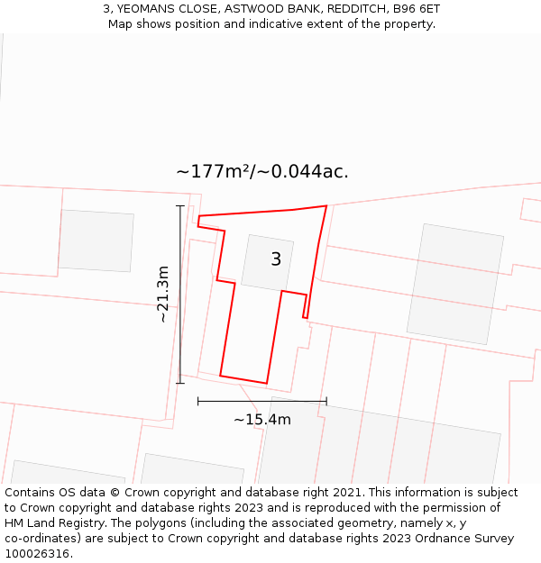 3, YEOMANS CLOSE, ASTWOOD BANK, REDDITCH, B96 6ET: Plot and title map