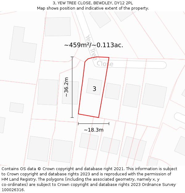 3, YEW TREE CLOSE, BEWDLEY, DY12 2PL: Plot and title map