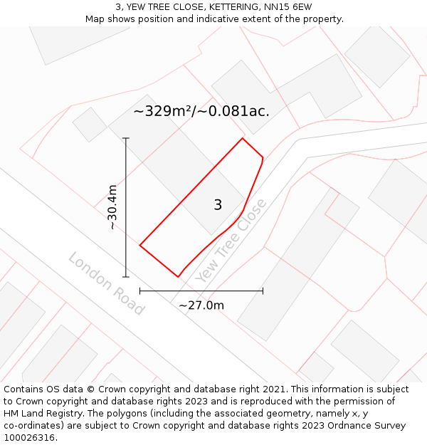 3, YEW TREE CLOSE, KETTERING, NN15 6EW: Plot and title map