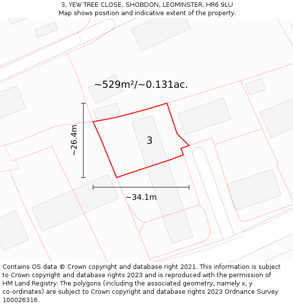 3, YEW TREE CLOSE, SHOBDON, LEOMINSTER, HR6 9LU: Plot and title map