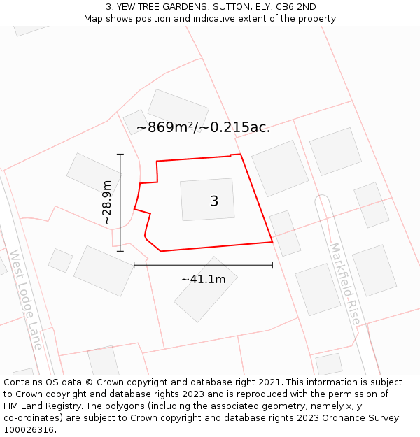 3, YEW TREE GARDENS, SUTTON, ELY, CB6 2ND: Plot and title map