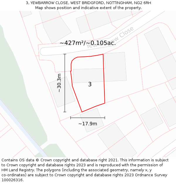 3, YEWBARROW CLOSE, WEST BRIDGFORD, NOTTINGHAM, NG2 6RH: Plot and title map