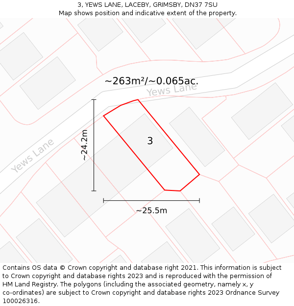 3, YEWS LANE, LACEBY, GRIMSBY, DN37 7SU: Plot and title map