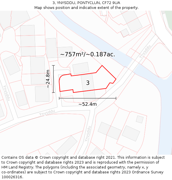 3, YNYSDDU, PONTYCLUN, CF72 9UA: Plot and title map