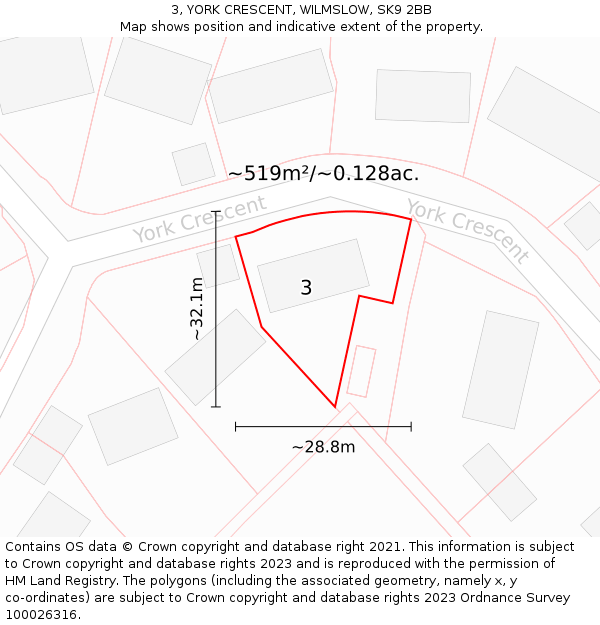 3, YORK CRESCENT, WILMSLOW, SK9 2BB: Plot and title map