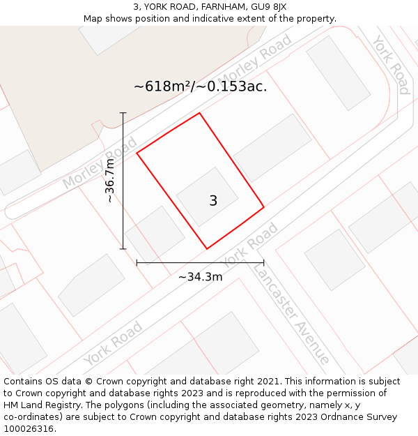 3, YORK ROAD, FARNHAM, GU9 8JX: Plot and title map