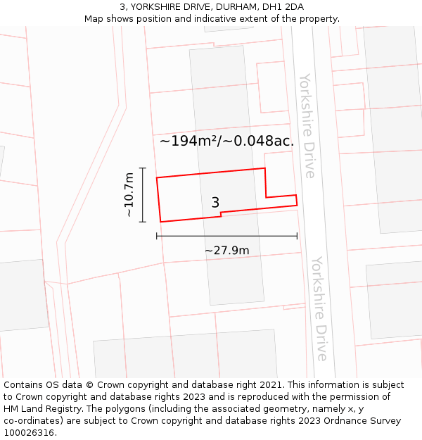 3, YORKSHIRE DRIVE, DURHAM, DH1 2DA: Plot and title map