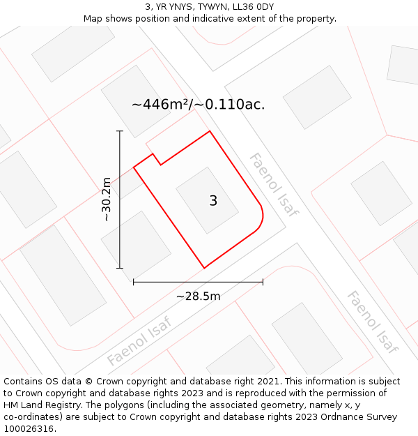 3, YR YNYS, TYWYN, LL36 0DY: Plot and title map