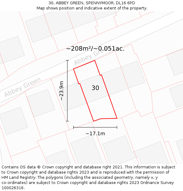 30, ABBEY GREEN, SPENNYMOOR, DL16 6PD: Plot and title map