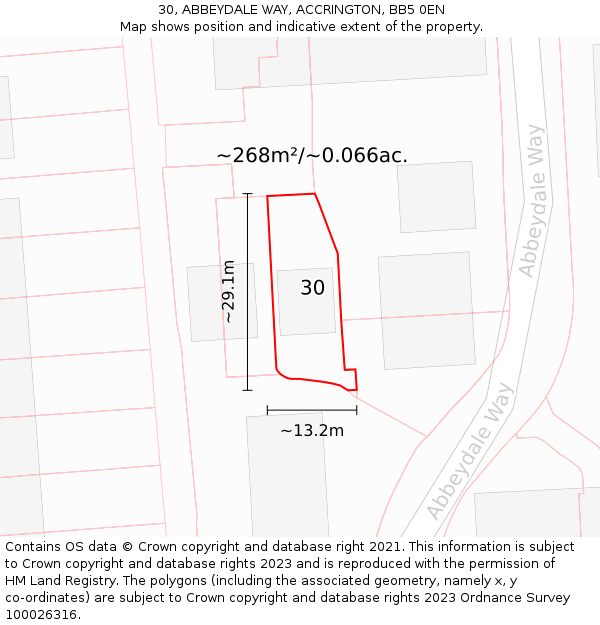 30, ABBEYDALE WAY, ACCRINGTON, BB5 0EN: Plot and title map