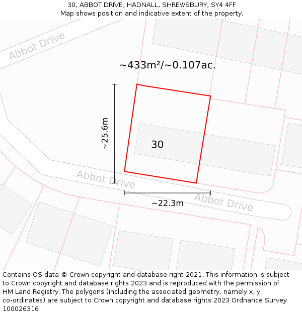 30, ABBOT DRIVE, HADNALL, SHREWSBURY, SY4 4FF: Plot and title map