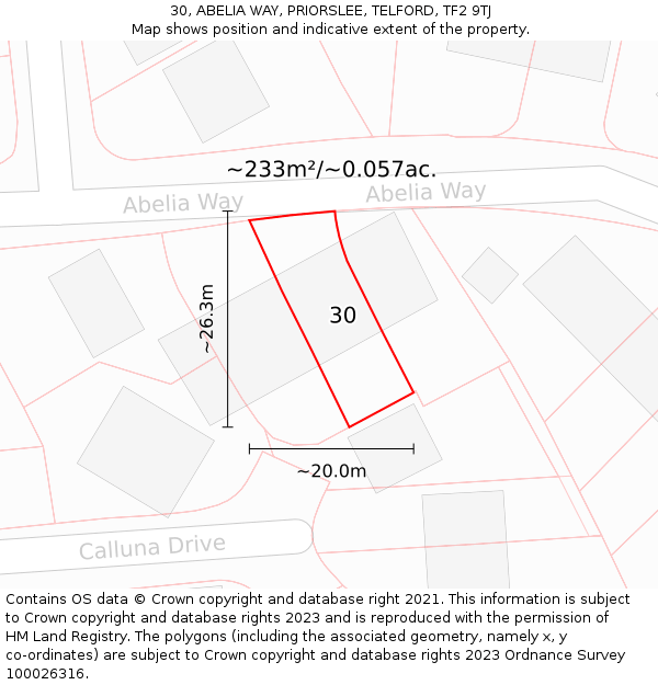 30, ABELIA WAY, PRIORSLEE, TELFORD, TF2 9TJ: Plot and title map