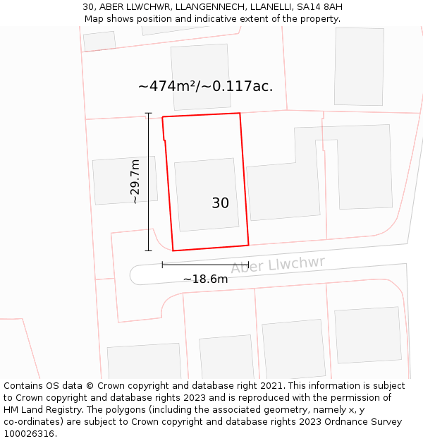 30, ABER LLWCHWR, LLANGENNECH, LLANELLI, SA14 8AH: Plot and title map