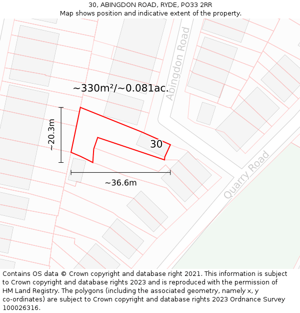 30, ABINGDON ROAD, RYDE, PO33 2RR: Plot and title map