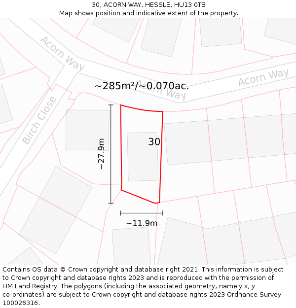 30, ACORN WAY, HESSLE, HU13 0TB: Plot and title map
