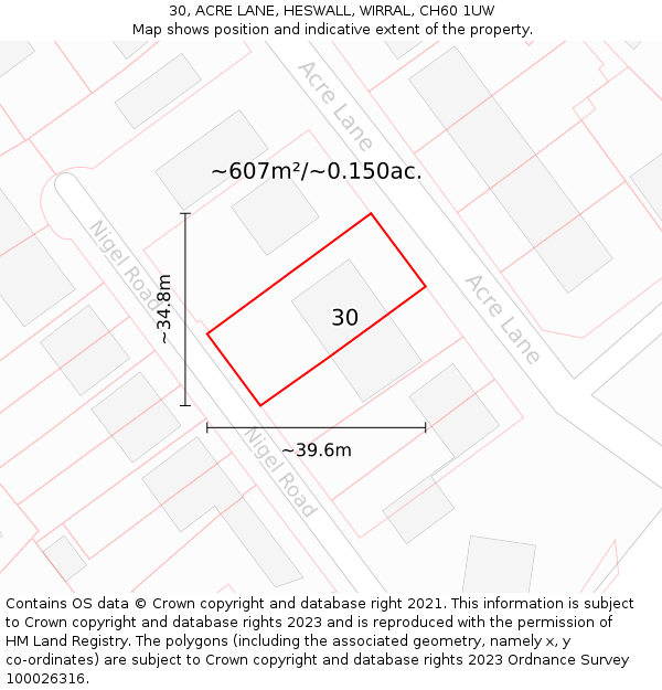 30, ACRE LANE, HESWALL, WIRRAL, CH60 1UW: Plot and title map