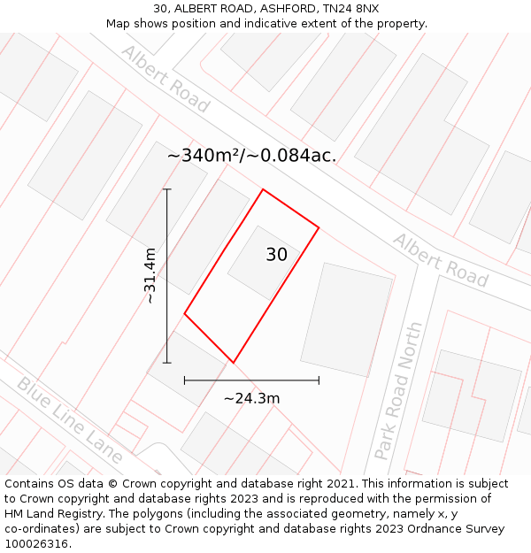 30, ALBERT ROAD, ASHFORD, TN24 8NX: Plot and title map