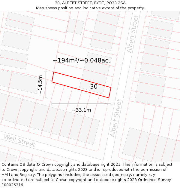 30, ALBERT STREET, RYDE, PO33 2SA: Plot and title map