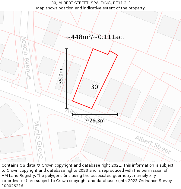 30, ALBERT STREET, SPALDING, PE11 2LF: Plot and title map