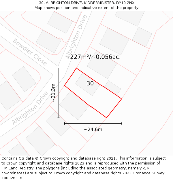 30, ALBRIGHTON DRIVE, KIDDERMINSTER, DY10 2NX: Plot and title map