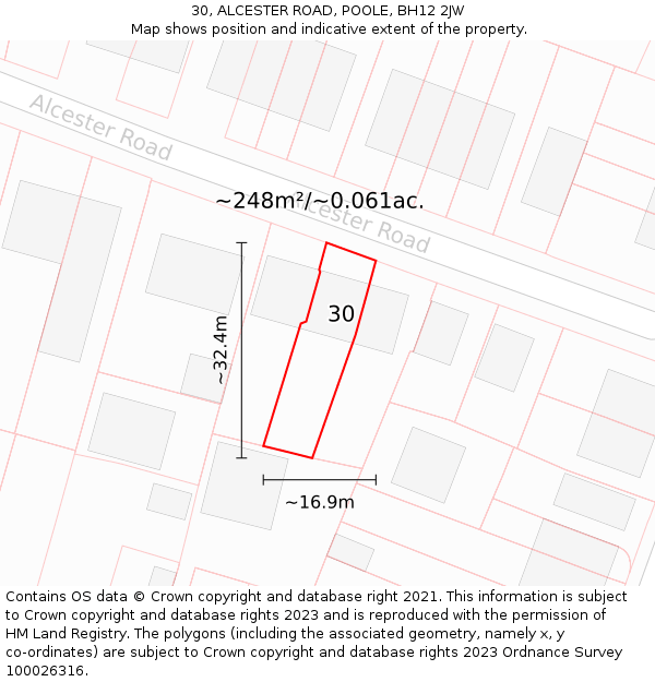 30, ALCESTER ROAD, POOLE, BH12 2JW: Plot and title map