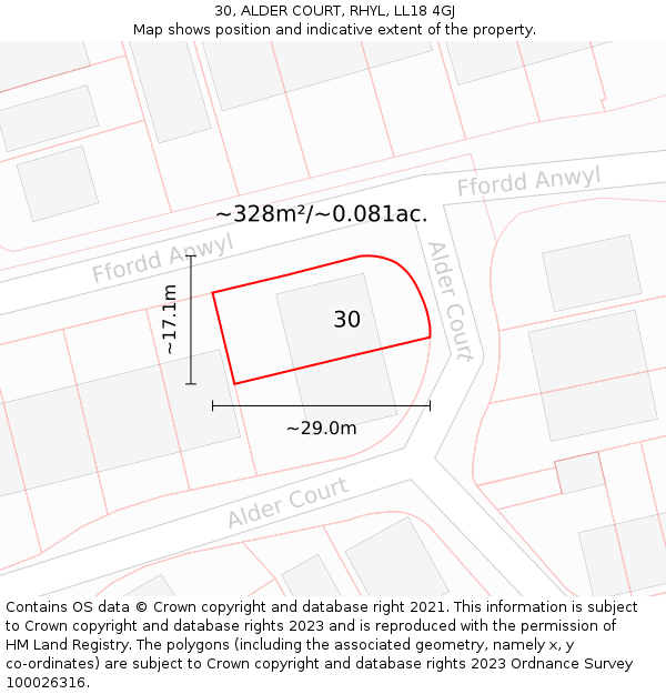 30, ALDER COURT, RHYL, LL18 4GJ: Plot and title map