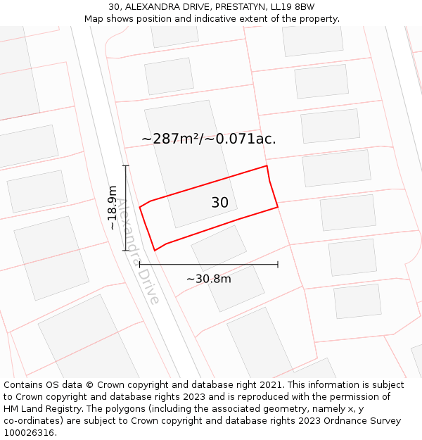 30, ALEXANDRA DRIVE, PRESTATYN, LL19 8BW: Plot and title map