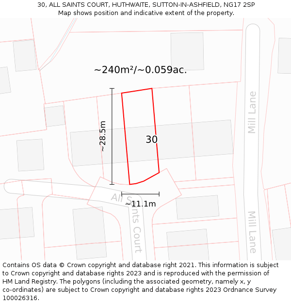 30, ALL SAINTS COURT, HUTHWAITE, SUTTON-IN-ASHFIELD, NG17 2SP: Plot and title map