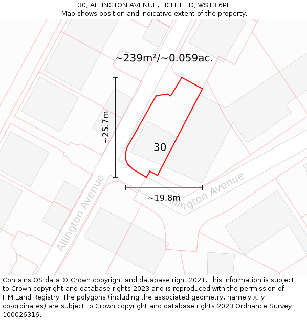 30, ALLINGTON AVENUE, LICHFIELD, WS13 6PF: Plot and title map