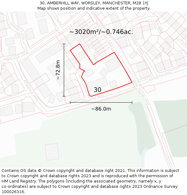 30, AMBERHILL WAY, WORSLEY, MANCHESTER, M28 1YJ: Plot and title map