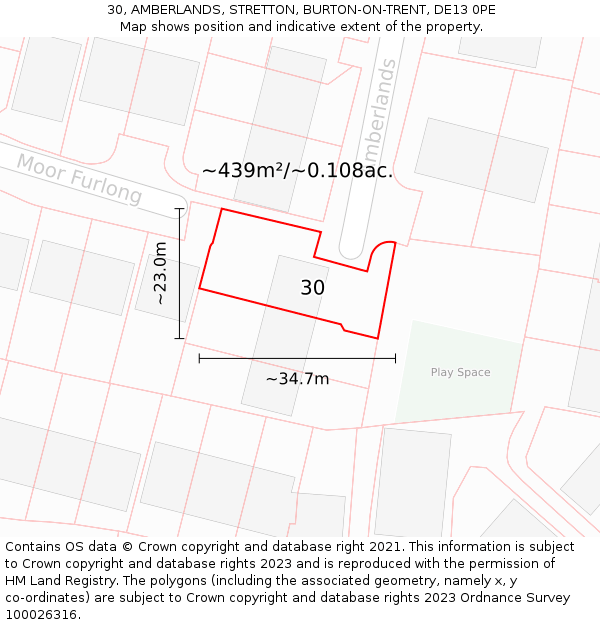 30, AMBERLANDS, STRETTON, BURTON-ON-TRENT, DE13 0PE: Plot and title map