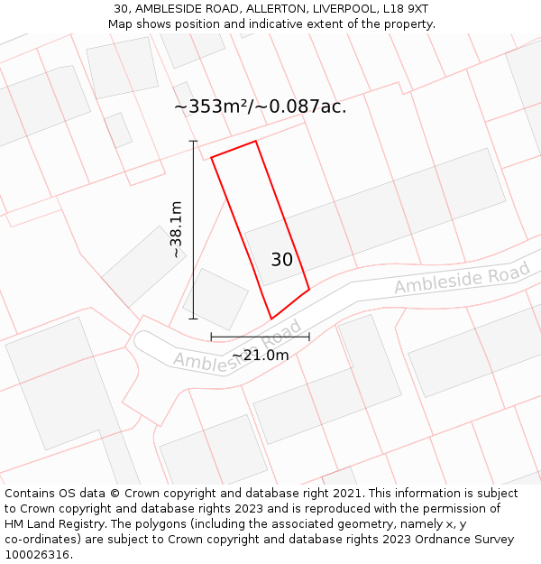 30, AMBLESIDE ROAD, ALLERTON, LIVERPOOL, L18 9XT: Plot and title map