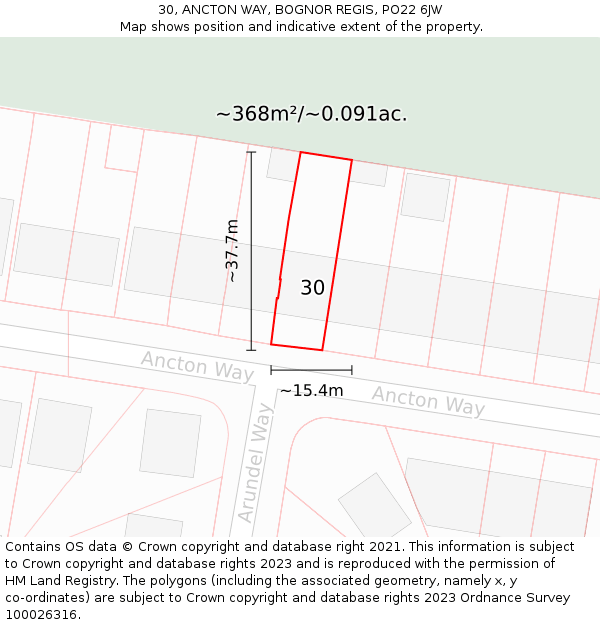 30, ANCTON WAY, BOGNOR REGIS, PO22 6JW: Plot and title map