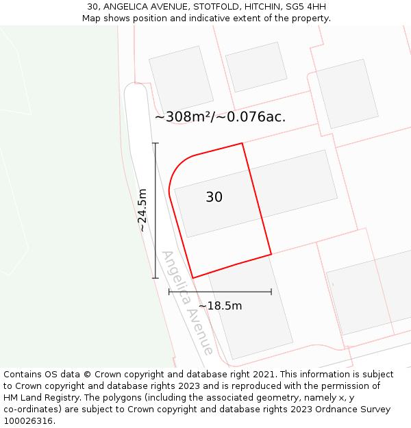 30, ANGELICA AVENUE, STOTFOLD, HITCHIN, SG5 4HH: Plot and title map