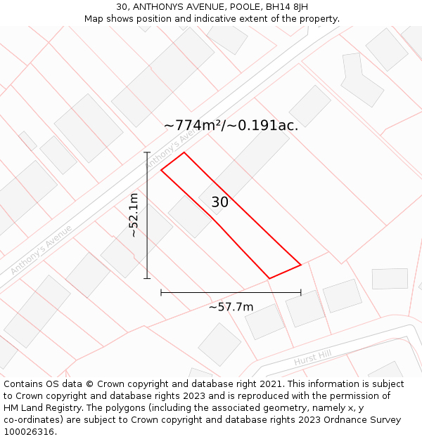 30, ANTHONYS AVENUE, POOLE, BH14 8JH: Plot and title map