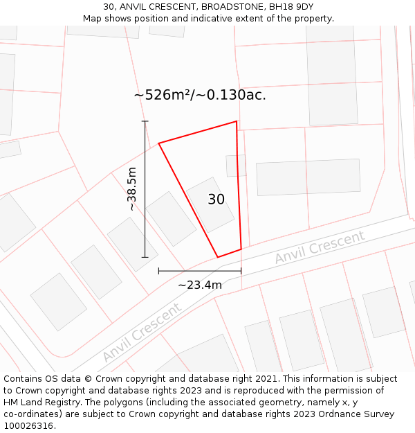 30, ANVIL CRESCENT, BROADSTONE, BH18 9DY: Plot and title map