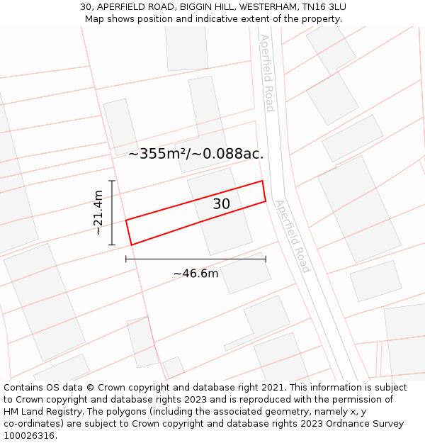 30, APERFIELD ROAD, BIGGIN HILL, WESTERHAM, TN16 3LU: Plot and title map
