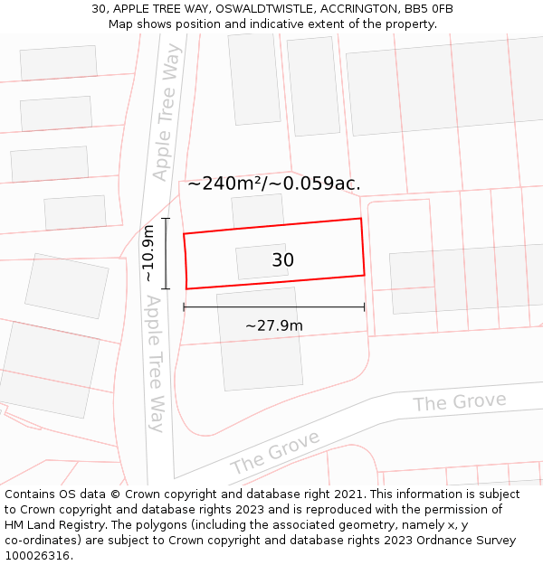 30, APPLE TREE WAY, OSWALDTWISTLE, ACCRINGTON, BB5 0FB: Plot and title map