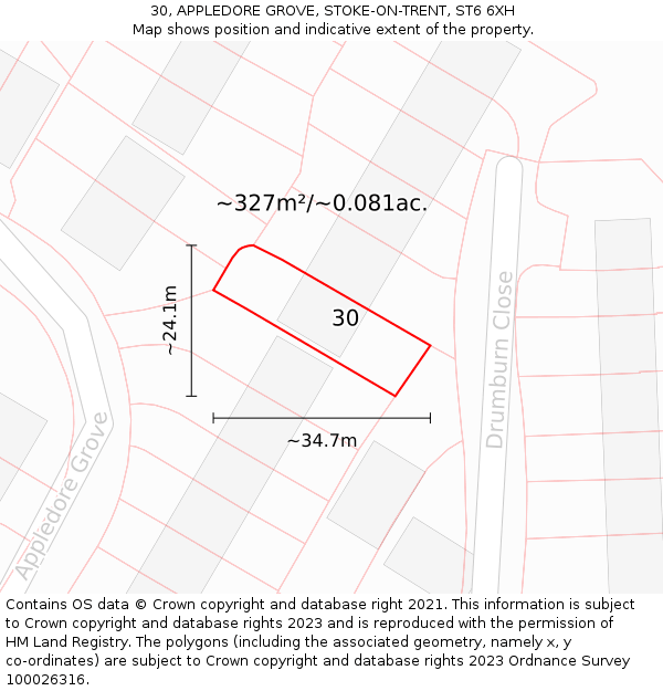 30, APPLEDORE GROVE, STOKE-ON-TRENT, ST6 6XH: Plot and title map