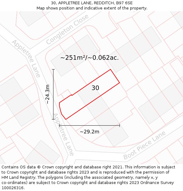 30, APPLETREE LANE, REDDITCH, B97 6SE: Plot and title map