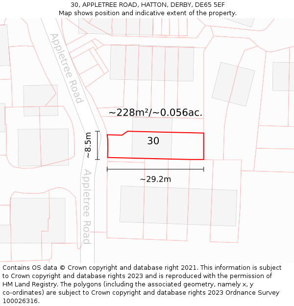 30, APPLETREE ROAD, HATTON, DERBY, DE65 5EF: Plot and title map