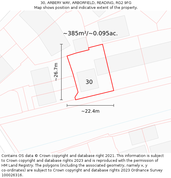 30, ARBERY WAY, ARBORFIELD, READING, RG2 9FG: Plot and title map