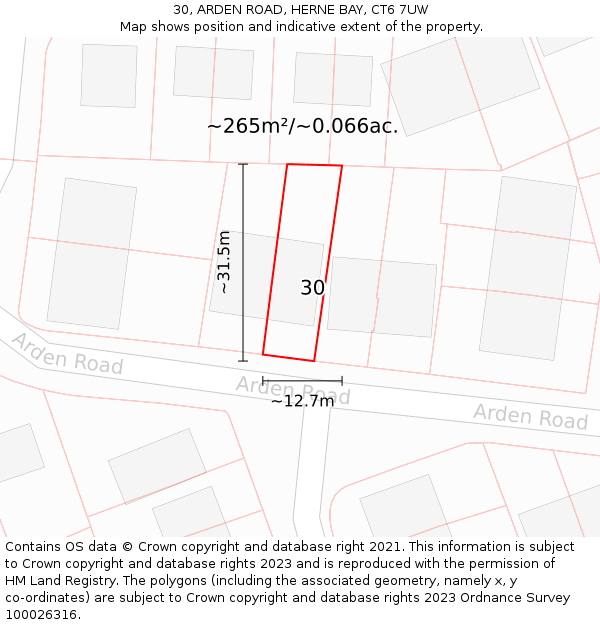 30, ARDEN ROAD, HERNE BAY, CT6 7UW: Plot and title map