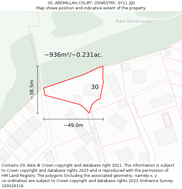 30, ARDMILLAN COURT, OSWESTRY, SY11 2JG: Plot and title map