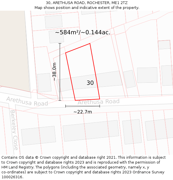 30, ARETHUSA ROAD, ROCHESTER, ME1 2TZ: Plot and title map