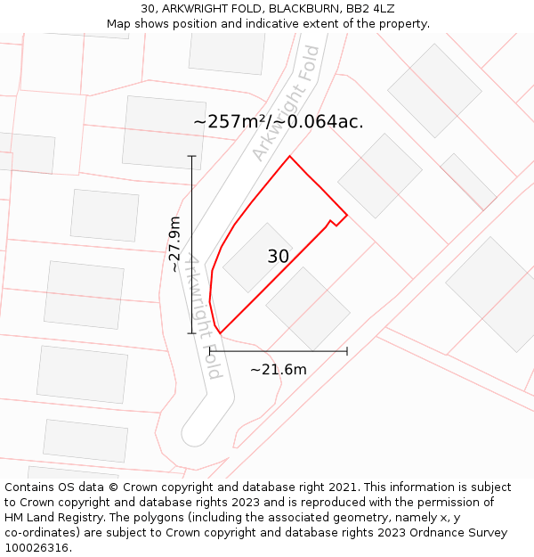 30, ARKWRIGHT FOLD, BLACKBURN, BB2 4LZ: Plot and title map