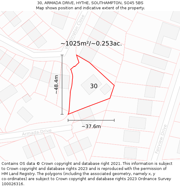 30, ARMADA DRIVE, HYTHE, SOUTHAMPTON, SO45 5BS: Plot and title map